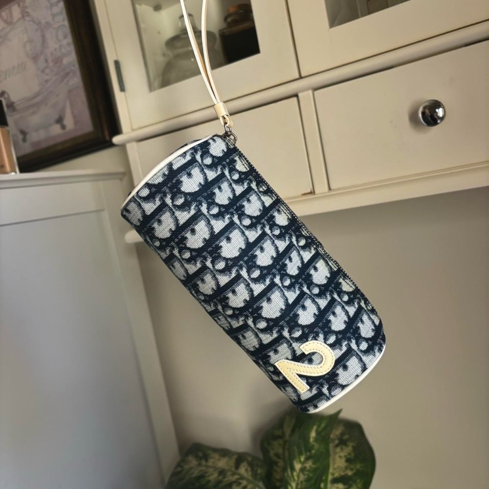 Authentic vintage Dior grey and navy blue accessory Canvas Trotter No.2 pouch